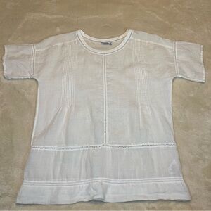 Vince Cottagecore 100% Ramie Lace Short Sleeve White Tunic Top XXS Breathable